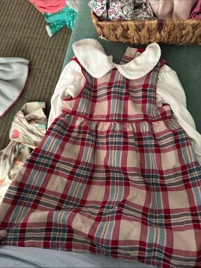 Baby Jojo maman Red Plaid Baby Dress with Peter Pan Collar
